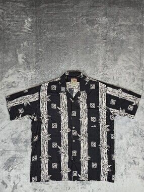 Vintage Pineapple Connection Hawaiian Button Up Shirt Size Large Black